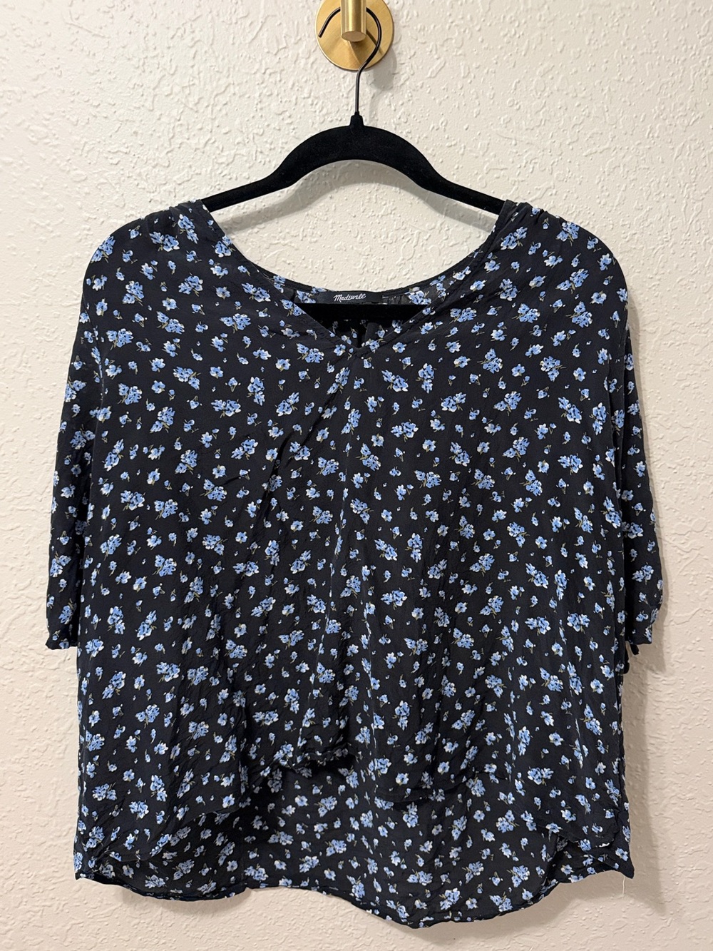 Madewell Blue Floral 100% Silk Blouse